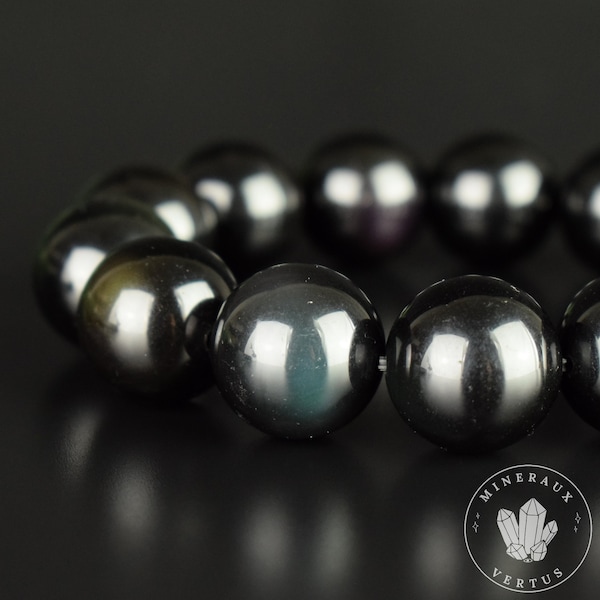 Bracelet Obsidienne Oeil Céleste 18mm perles rondes naturelles grade AAA, Clairvoyance Protection Purification