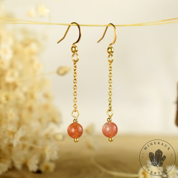 Boucles d'oreilles Pierre de Soleil perles rondes 6mm naturelles AAA