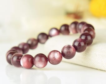 RARE Purple Lepidolite Bracelet 10mm round AAA beads with reflections - Accomplishment - Security - Instinct