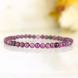 Untreated Myanmar Ruby Bracelet with 4mm Round Beads - Positive Thinking - Care - Stability