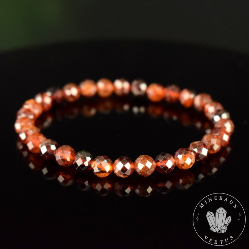 Orange Spessartite Garnet Bracelet AAA faceted round beads 6mm Fortification Stimulation Radiance image 9