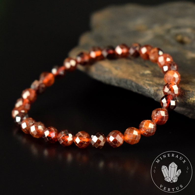 Orange Spessartite Garnet Bracelet AAA faceted round beads 6mm Fortification Stimulation Radiance image 6