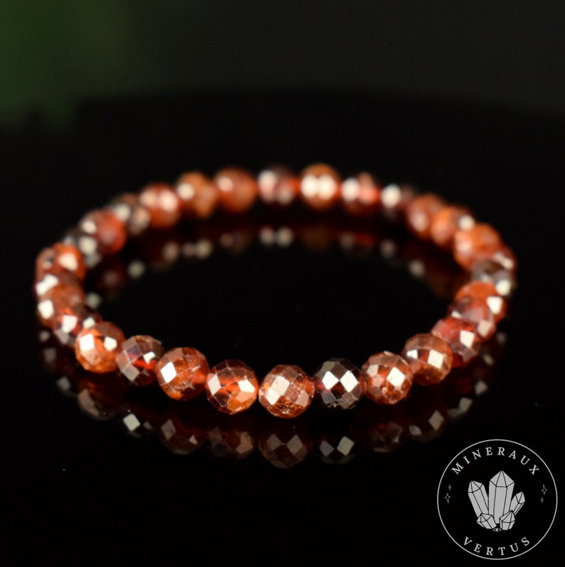 Orange Spessartite Garnet Bracelet AAA faceted round beads 6mm Fortification Stimulation Radiance image 8