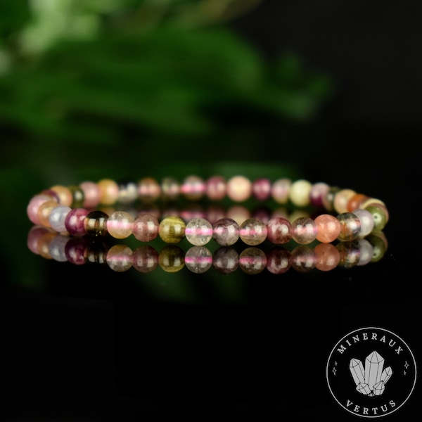 Bracelet Tourmaline Multicolore perles 4.5mm rondes - Révélation - Croissance - Renouvellement