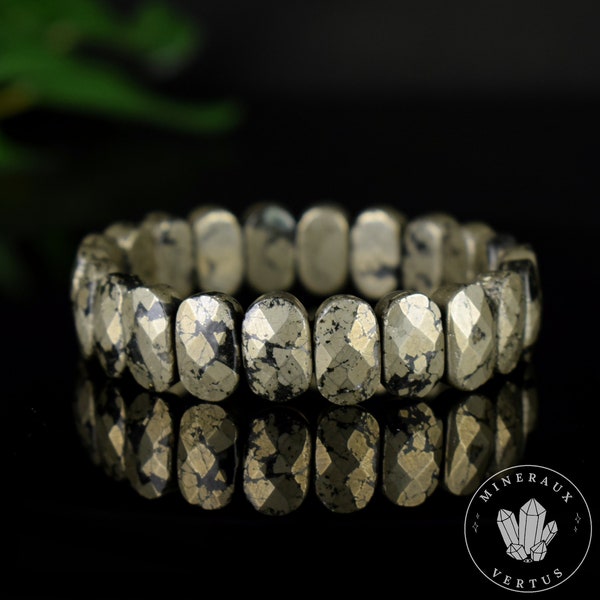 Pyrite with Magnetite - Healers gold - Apache gold - Marcasite Bracelet 14.5mm x 9mm rounded facets - Unique Jewelry #2