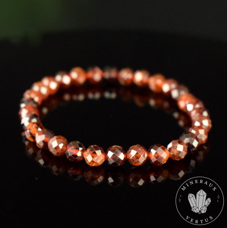 Orange Spessartite Garnet Bracelet AAA faceted round beads 6mm Fortification Stimulation Radiance image 7