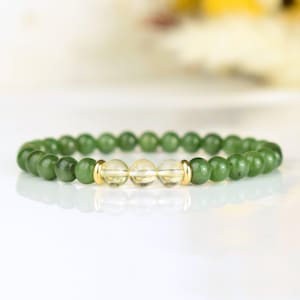 Jade and Citrine Bracelet 6mm natural round beads AAA Jade Nephrite - Success Bracelet - Health - Longevity