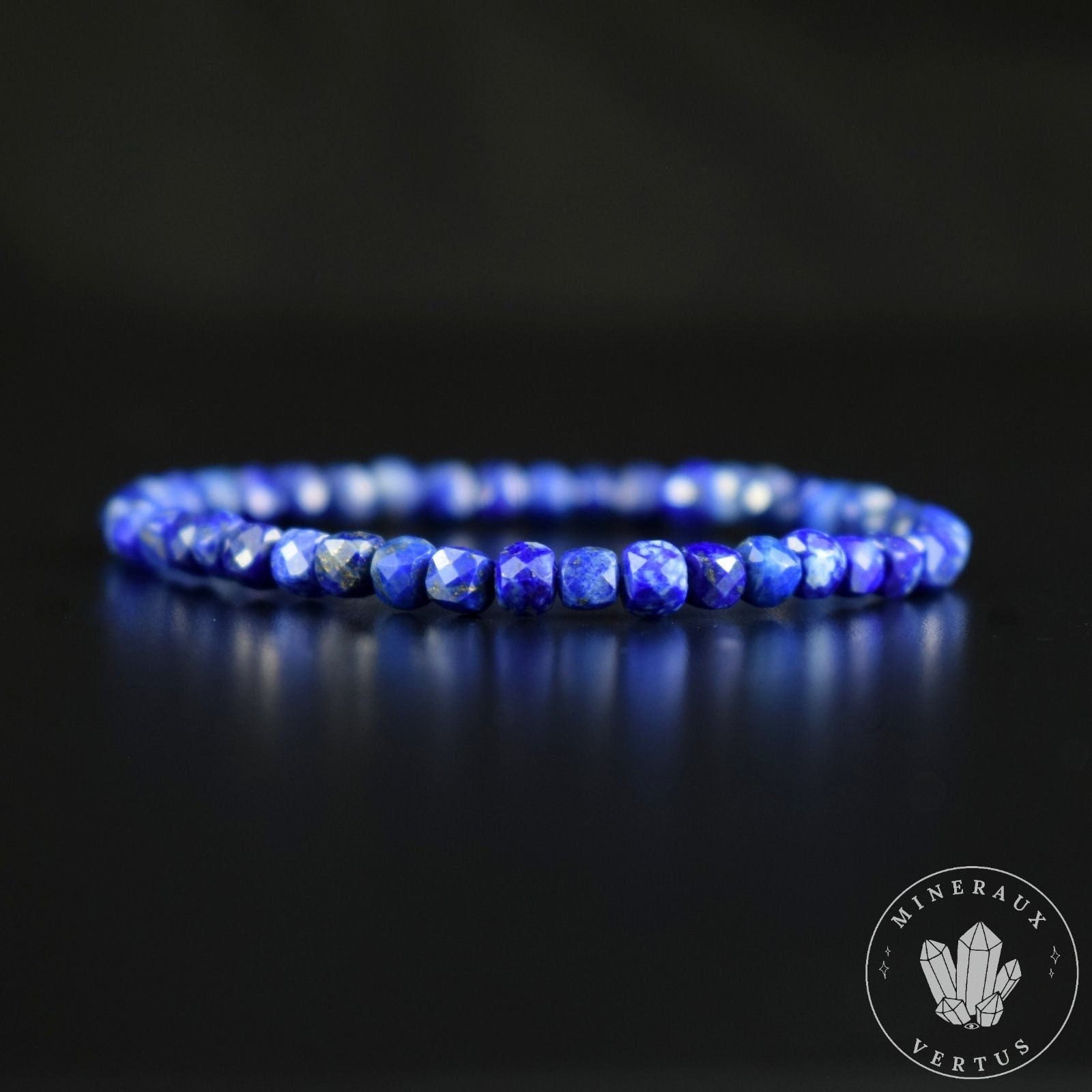 AAA Lapis Lazuli Bracelet 4mm Faceted Square Beads - Truth - Memory - Consciousness