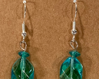 Teal Dangle Earrings on Hypoallergenic Stainless Steel French Hooks