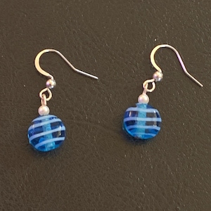 Dainty Round Blue and White Drop Earrings