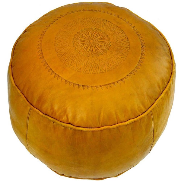 Pouf rond marocain en cuir jaune avec ou sans remplissage, pouf fait main, pouf ottoman, coussin de siège en cuir, pouf de cuir, bouffée 410420