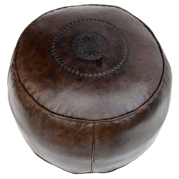 Orientalische runde Leder Pouf Braun mit oder ohne Füllung, handgemachter Puff, marokkanischer Osmanischer Pouf, Berber Pouf, Puff, 410422