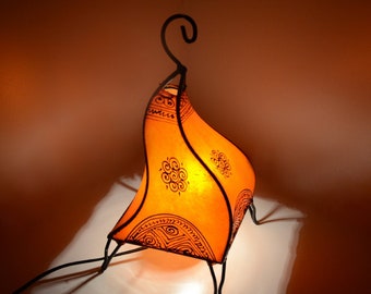 Oriental floor lamp Orange 37 cm Moroccan lamp Leather lamp Frame made of iron hand-forged Lampshade made of leather hand-painted