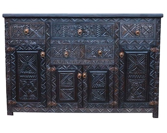 Marokkanische Kommode Handgeschnitzt Zedernholz | Vintage Kommode | Handgefertigte Nachttisch Orientalisch  | Asiatisches Sideboard Lowboard