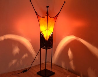 Oriental floor lamp, Moroccan henna lamp, leather floor lamp, oriental hand-painted lamp, orange