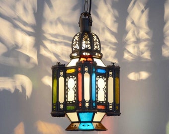 Orientalische Laterne, Marokkanische Lampe, Glas Leuchte, Pendelleuchte, Deckenleuchte, Hängeleuchte, Lampe, Leuchte, Tischlampe