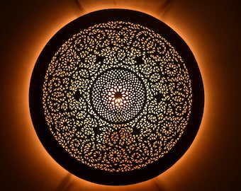 Marokkaanse wandlamp, messing, oosterse wandlamp, wandverlichting, lamp, armatuur, Ø60cm, lichteffect, wanddecoratie, handgemaakt