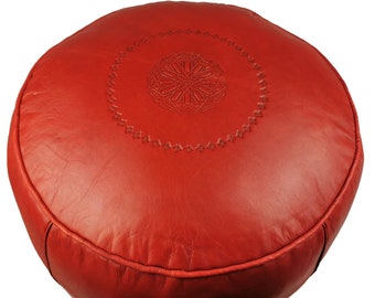 Moroccan Leather Pouf Red with or without filling, Pouf de Cuir, Ottoman Pouf, Pouf handmade, Leather seat cushion, Berber Pouf