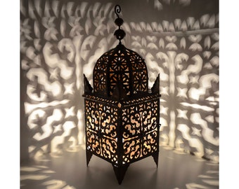 Lanterne marocaine H80 cm en fer forgé à la main Lanterne orientale en fer Galvanisé Décoration d'intérieur Marrakech Fait main des 1001 Nuits