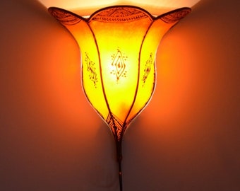 Oriental Leather Wall Lamp Henna Moroccan Wall Light Handmade Vintage Lampshade Design