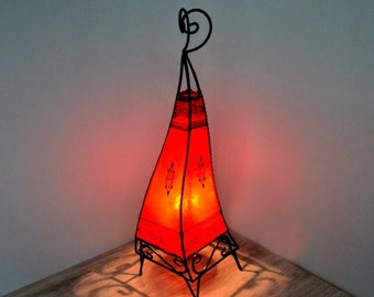 Oriental floor lamp Mia Red 63 cm Moroccan leather lamp Iron frame Hand-forged 320327