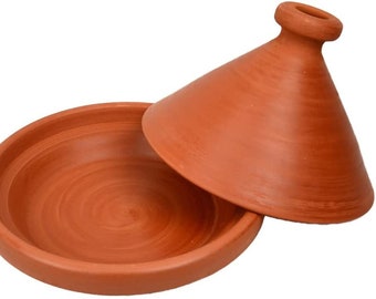 Tajine aus Marokko 30cm unglasiert Bleifrei Berber Tontopf handgetöpferte Tagine Tajin Amazigh Gartopf Schmortopf Kochtopf Topf zum kochen