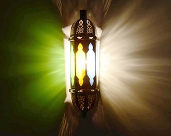 Oosterse wandlamp, glazen wandlamp, Marokkaanse wandlamp, lampenkap, handgemaakte lamp, vintage wanddecoratie uit Marokko