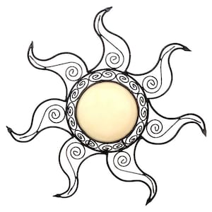 Oosterse wandlamp/plafondlamp, zonmotief, beige, 55 cm, handgemaakt, ijzer, handgesmeed, gegoten harsschijf, 240241