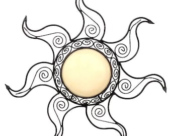Oriental wall lamp/ceiling lamp, sun design, beige, 55 cm, handmade, iron, hand-forged, cast resin disc, 240241