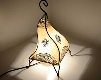 Oriental floor lamp lamp light white 37 cm Moroccan leather lamp frame made of iron hand-forged lampshade made of leather hand-painted