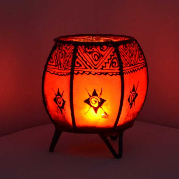 Lampe orientale au henné Barmil rouge H15cm, lampe marocaine cadre en fer forgé à la main abat-jour en cuir peint à la main 330337