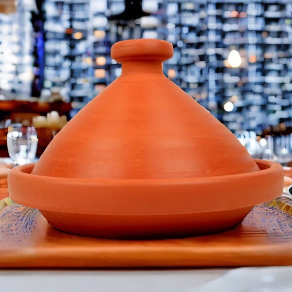 Marokkanische Tajine 34cm unglasiert Bleifrei Tontopf handgetöpferte Tagine Tajin Amazigh Berber Gartopf Schmortopf Kochtopf Topf zum kochen