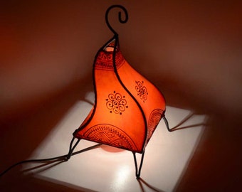 Oriental floor lamp, red, 37 cm, Moroccan lamp, leather lamp, iron frame, hand-forged