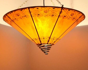 Oriental lamp cone orange H 45 cm, Moroccan hanging lamp Arabic ceiling lamp made of leather chandelier Orient 210225