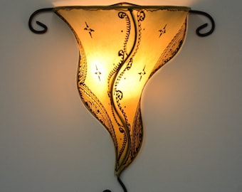 Oriental Leather Wall Lamp Henna Moroccan Wall Light Handmade Vintage Lampshade Design