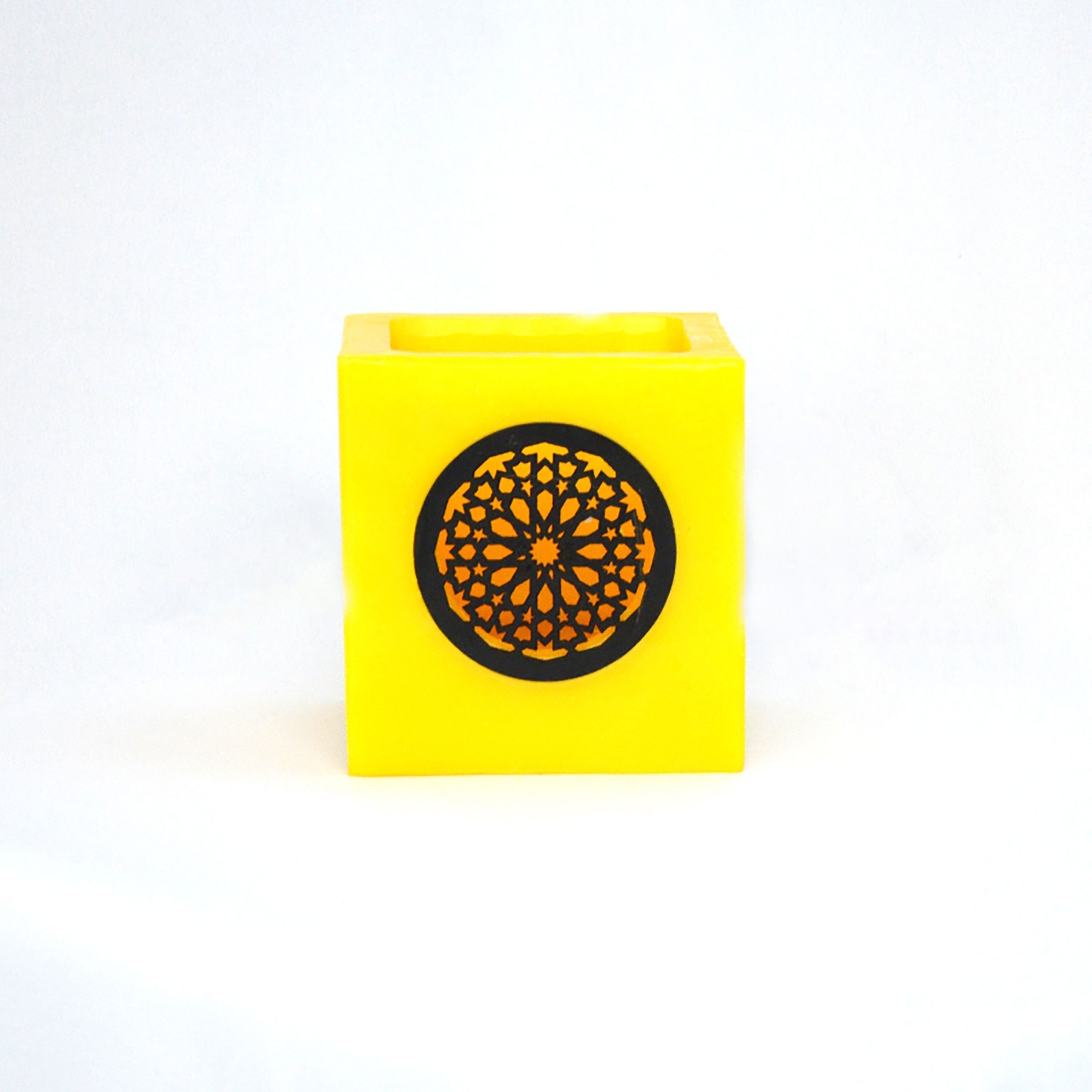Square candle yellow photophore carre oriental lantern design candle Morocco decoration rustic pillar candle square