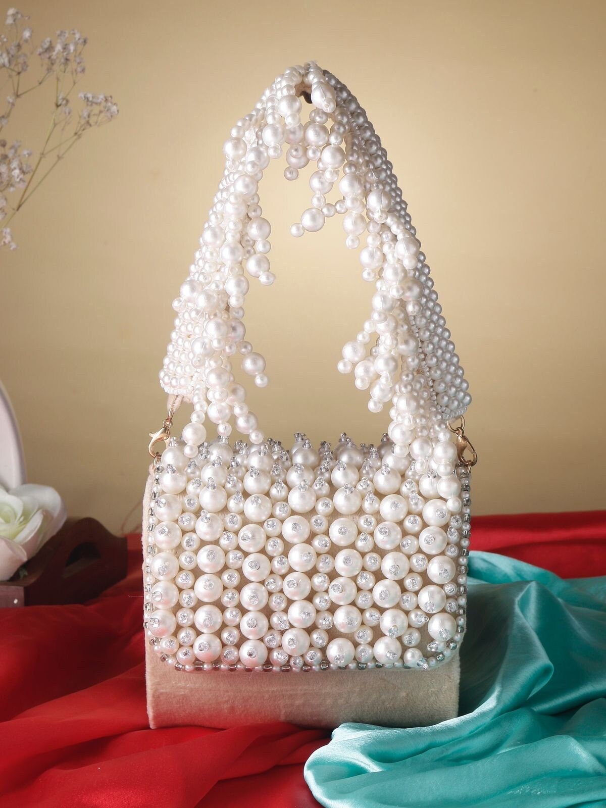 Pearl Beaded Bag Handmade ,Pearl HandBag,Chain Pearl Bag,Evening Bag,Gifts For Her,Wedding Beautiful Embellished Cross body Handbag