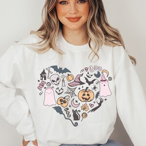 Spooky Ghosts Crewneck Sweatshirt | Cute Halloween Gifts for Her | Retro Halloween Bats and Ghosts Gifts | Funny Halloween | Witty Halloween