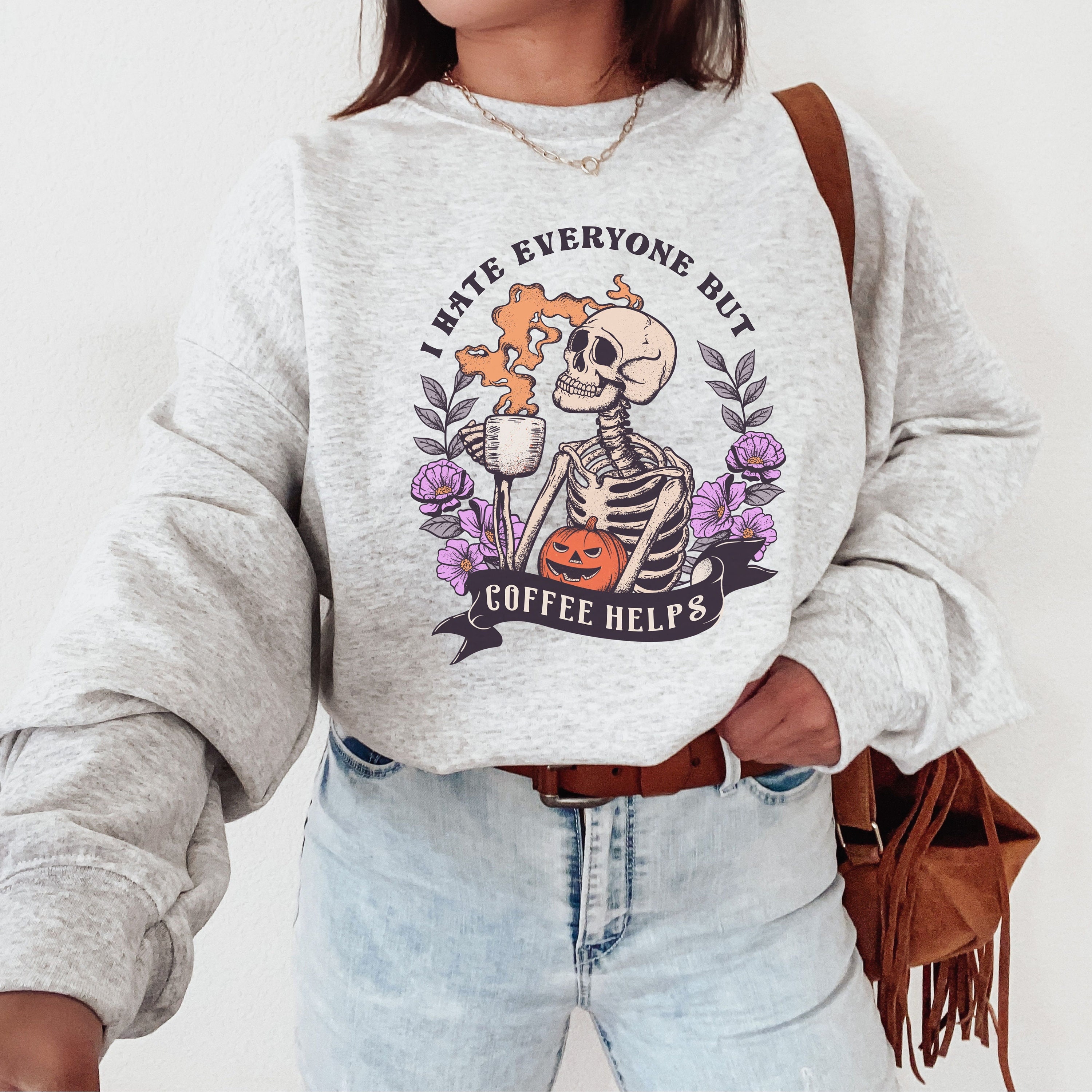 Skeleton Coffee Sweatshirt: Funny Halloween Crewneck Gift