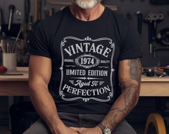 50th Birthday T-Shirt: Vintage 1974 Aged to Perfection Tee