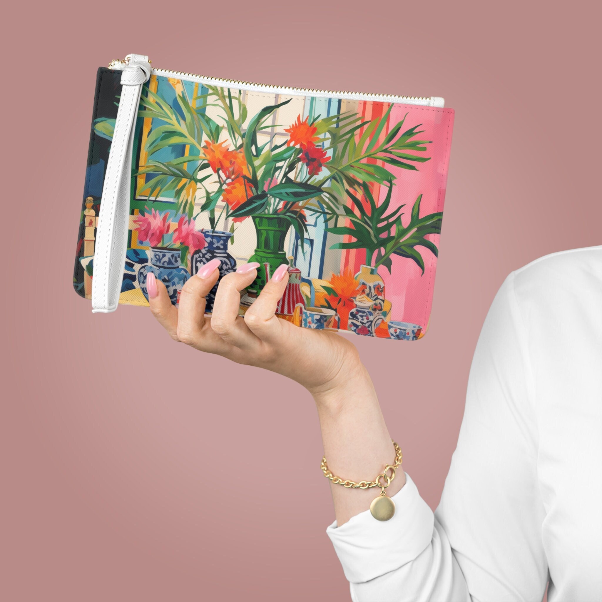 Maximalist Garden Flowers and Tea Clutch Bag Wedding Gift Bridal