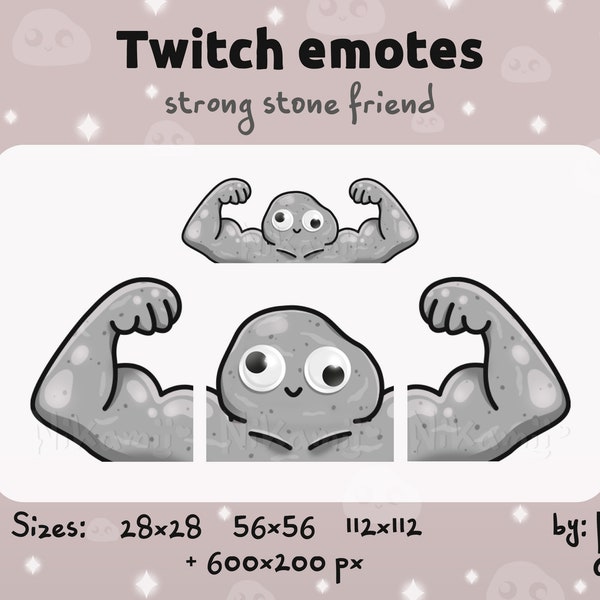 Strong stone friend - Emotes / Funny / Streamer / Stream / For Twitch, Kick, Discord / Cute / Muscular stone with googly eyes