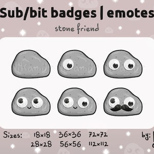 Stone friend - Sub badges / Cheer Bit badges / Emotes / For Twitch, Discord / Stream / Funny / Stone pet / Cute rock with googly eyes