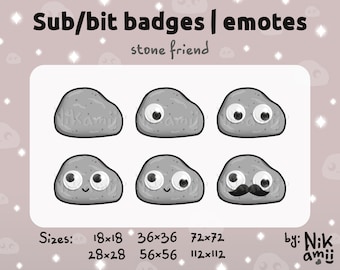 Amigo de piedra - Insignias secundarias / Insignias de Cheer Bit / Emoticonos / Para Twitch, Discord / Stream / Divertido / Mascota de piedra / Lindo rock con ojos saltones