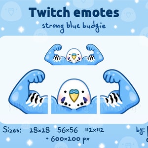 Periquito azul fuerte - Emotes / Parrot / Funny / Streamer / Stream / For Twitch, Kick, Discord / Cute / Muscular / Periquito / Pájaro con brazos