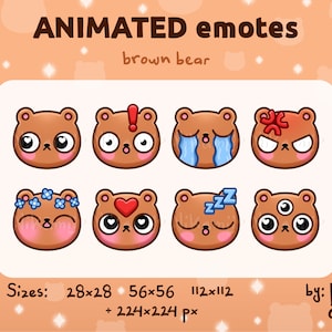 Orso bruno - Emote ANIMATE / Gif / Set / Kawaii / Streamer / Per Twitch, Discord, Kick / Grizzly / Testa di orsacchiotto carino, faccia