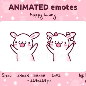 Happy bunny - ANIMATED emote / Cute white jumping bunny Twitch, Kick emote, Discord emote / Confetti hype emote