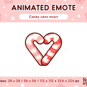 Candy cane heart - ANIMATED Emote / For Twitch, Discord / Stream / Cute Christmas holiday theme / Pounding heart / Pink, red candy cane