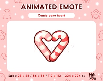 Candy cane heart - ANIMATED Emote / For Twitch, Discord / Stream / Cute Christmas holiday theme / Pounding heart / Pink, red candy cane