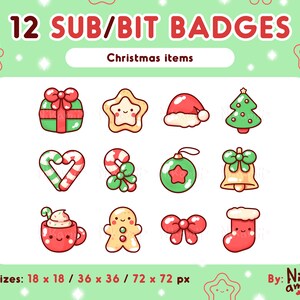 Puede incluir: Doce insignias de tem&aacute;tica navide&ntilde;a para usar en redes sociales. Las insignias presentan una variedad de im&aacute;genes festivas, que incluyen una caja de regalo, un hombre de jengibre, un &aacute;rbol de Navidad y una media. Las insignias est&aacute;n disponibles en tres tama&ntilde;os: 18 x 18 p&iacute;xeles, 36 x 36 p&iacute;xeles y 72 x 72 p&iacute;xeles.